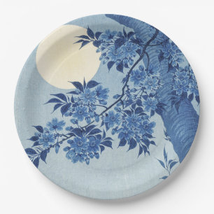 Prato De Papel Chinoiserie Azul-Marinho Flor de Cerejeira & Lua C