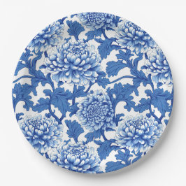 Prato De Papel Chinoiserie Floral Azul e Branca