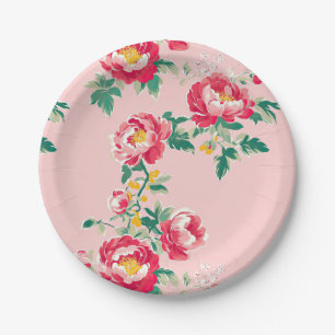 Prato De Papel Chinoiserie Floral Rosa e Vermelho