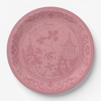 Prato De Papel Chinoiserie Pink Floral Watercolor Paper Plate