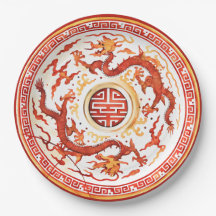Chinoiserie Red Dourada Dragão Imperial Faux China