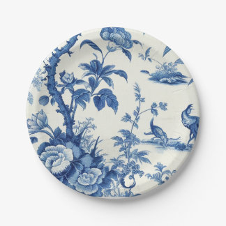Prato De Papel Chinoissérie Azul e Branca