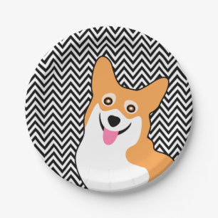 Prato De Papel Chique Chevron do Corgi
