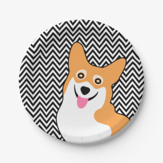Prato De Papel Chique Chevron do Corgi