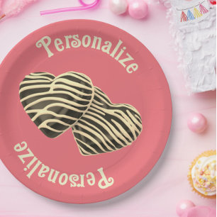 Prato De Papel Chocolate doce coração rosa amor fofo