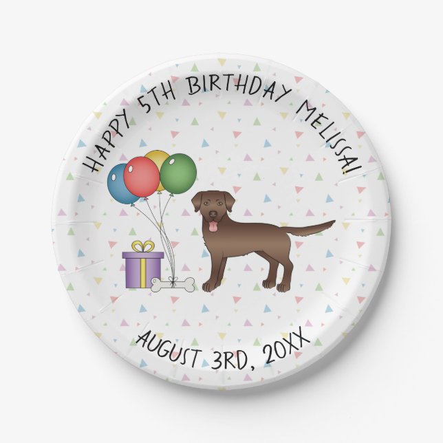 Prato De Papel Chocolate Labrador Retriever Cute Dog - Aniversári (Frente)