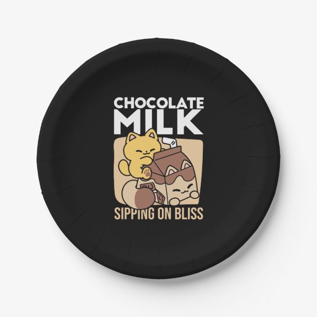 Prato De Papel Chocolate Milk Sipping on Bliss – Kawaii Cat Food  (Frente)