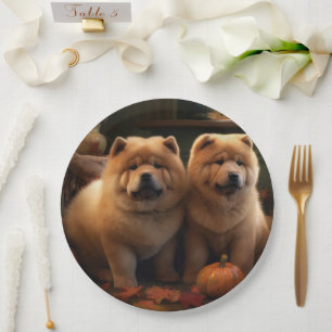 Prato De Papel Chow Chow Puppy Autumn Delight Pumpkin