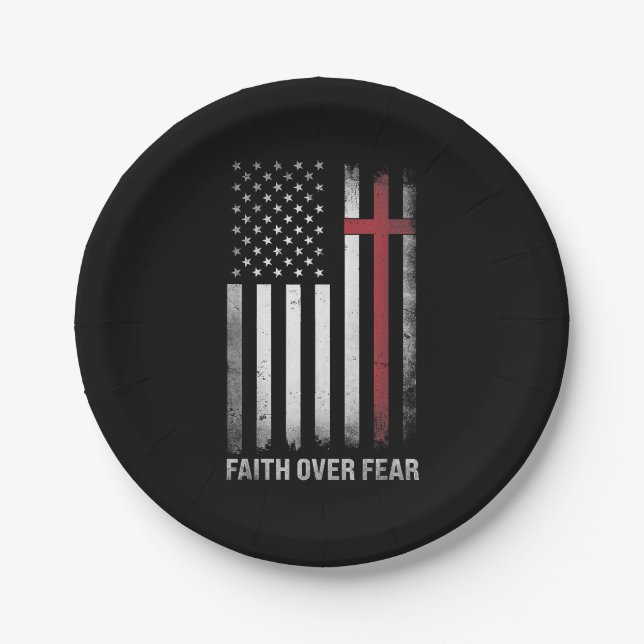 Prato De Papel Christian EUA Flag American Cristo Faith Over F (Frente)