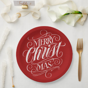 Prato De Papel Christian Merry Christmas Chalk - Letra Red