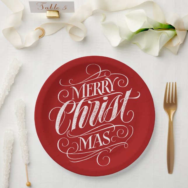 Prato De Papel Christian Merry Christmas Chalk - Letra Red (Casamento)