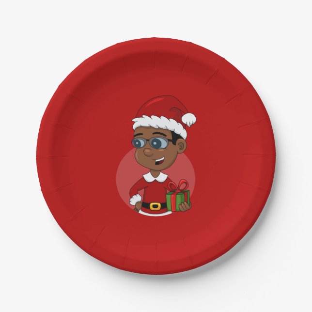 Prato De Papel Christmas boy cartoon paper plates (Frente)