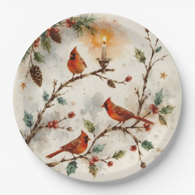 Prato De Papel Christmas Cardinals (Frente)