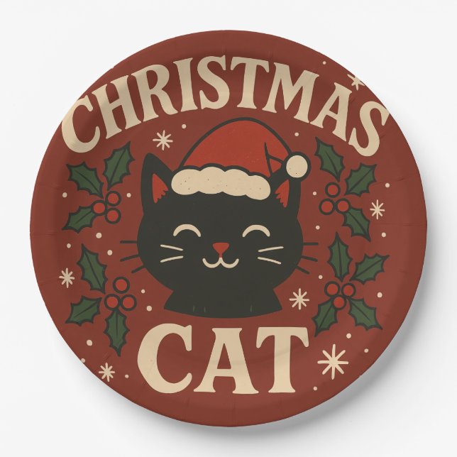 Prato De Papel Christmas Cat Paper Plate (Frente)