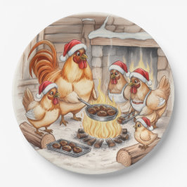 Prato De Papel Christmas Chickens Roasting Chestnuts, Plates