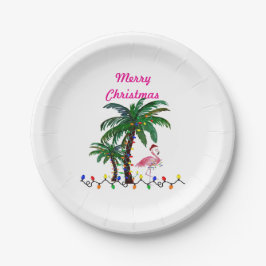 Prato De Papel Christmas flamingos tropical party plates