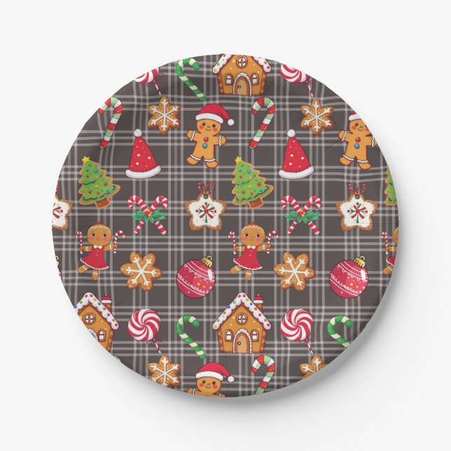 Prato De Papel Christmas Gingerbread Cookies Paper Plates (Frente)