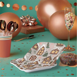 Prato De Papel Christmas Gingerbread Houses Holiday Pattern