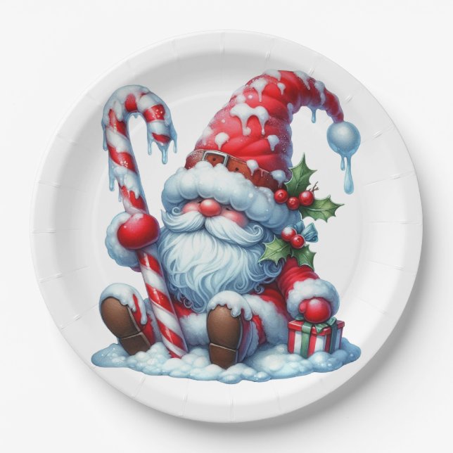 Prato De Papel Christmas Gnome with Candy and Gift Box (Frente)