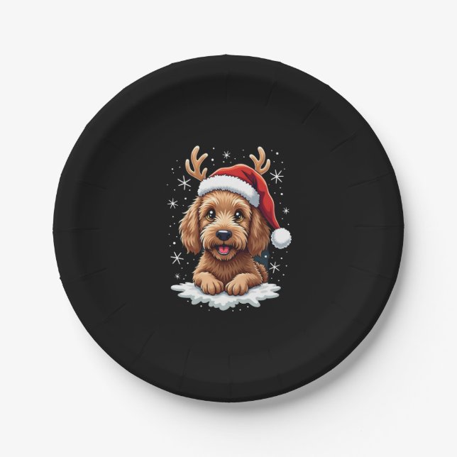 Prato De Papel Christmas Goldendoodle Dog Reindeer Holiday Doodle (Frente)