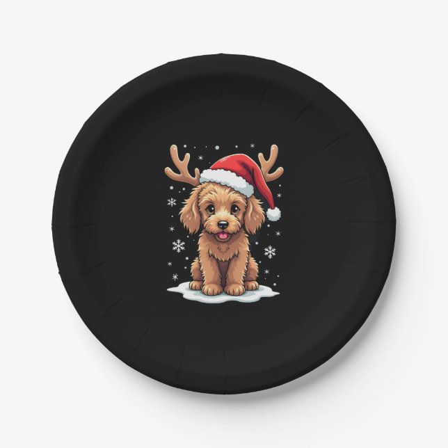 Prato De Papel Christmas Goldendoodle Dog Reindeer Holiday Doodle (Frente)