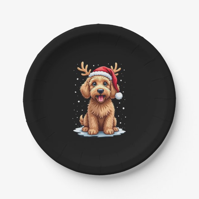 Prato De Papel Christmas Goldendoodle Dog Reindeer Holiday Doodle (Frente)