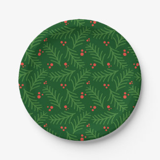 Prato De Papel Christmas Greenery Berries Red Green Festive Mod