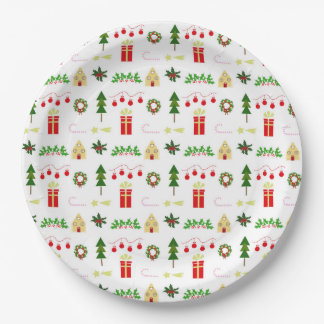 Prato De Papel Christmas icons pattern in festive grid