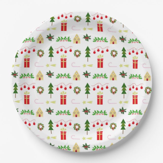 Prato De Papel Christmas icons pattern in festive grid (Frente)