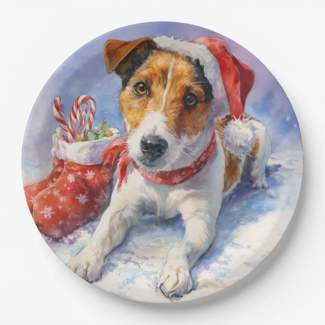 Prato De Papel  Christmas Jack Russell Paper Plate (Frente)