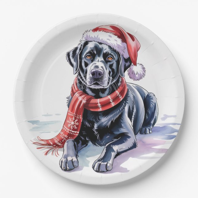Prato De Papel  Christmas Labrador Paper Plate (Frente)