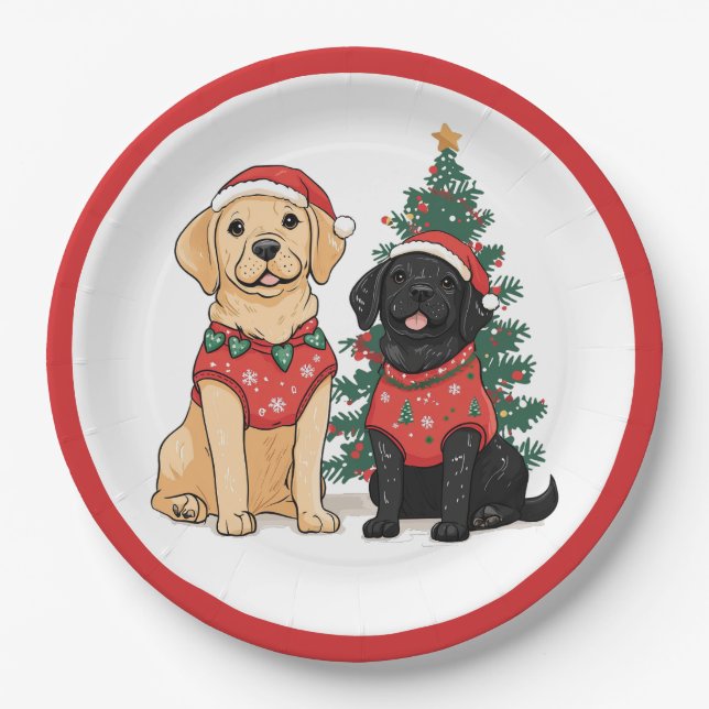 Prato De Papel Christmas Labrador Retriever Dogs (Frente)