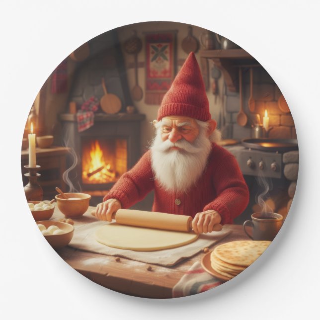 Prato De Papel Christmas Norwegian Nisse Making Lefse, Plates (Frente)