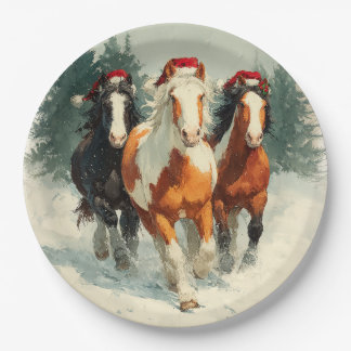 Prato De Papel Christmas Paper Plate / Beautiful Galloping Horse 