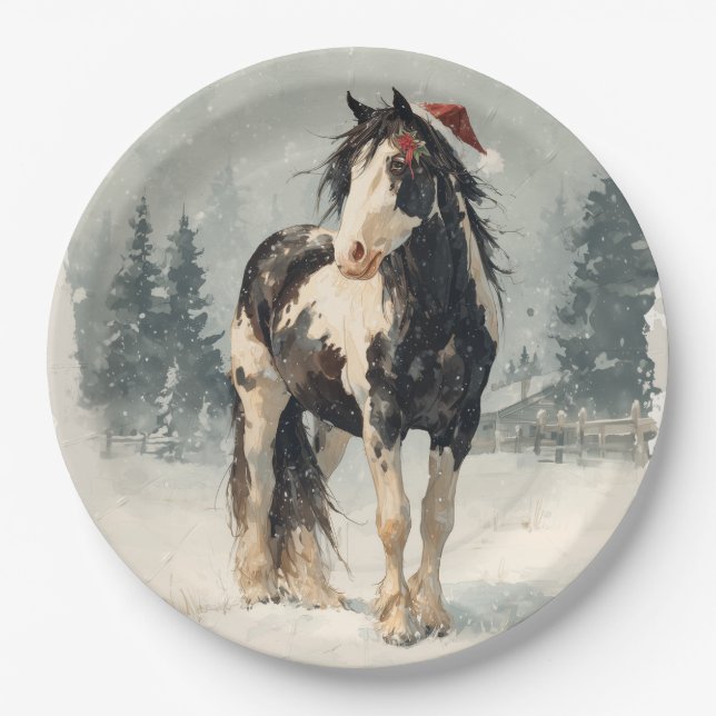 Prato De Papel Christmas Paper Plate / Beautiful Paint Horse  (Frente)