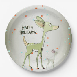 Prato De Papel Christmas Party Green Deers Holidays Cute