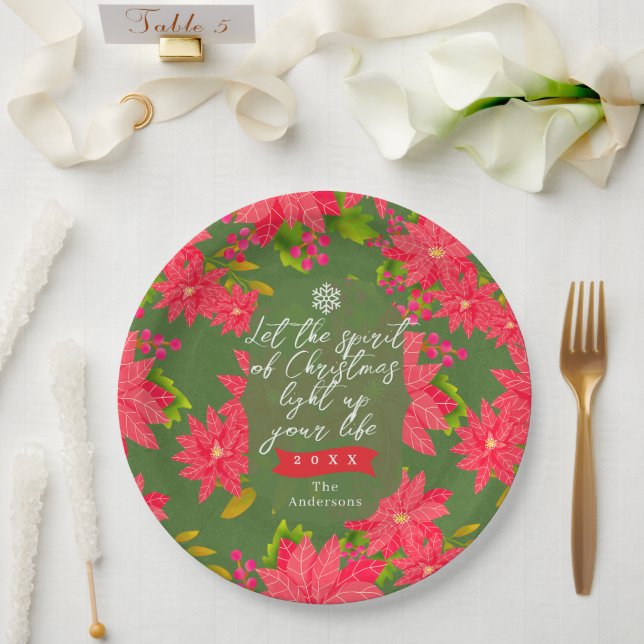 Prato De Papel Christmas Poinsettia Green (Casamento)