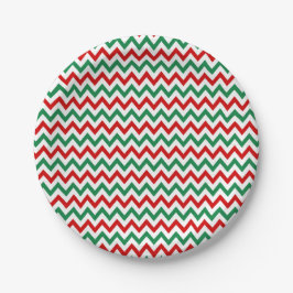 Prato De Papel Christmas Red and Green Chevron Paper Plates
