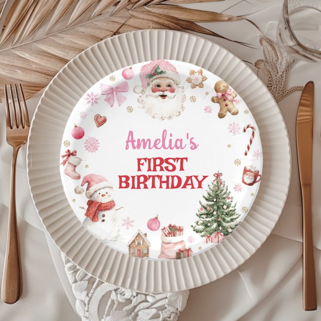 Prato De Papel Christmas Retro Santa Birthday Paper Plates (Criador carregado)