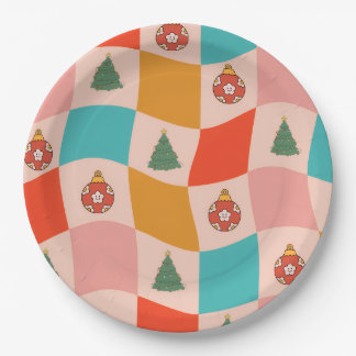 Prato De Papel Christmas Retro Squares