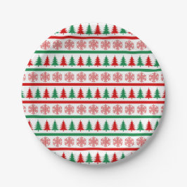 Prato De Papel Christmas Snowflakes & Trees Printed Paper Plates