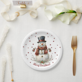 Prato De Papel Christmas Snowman Holiday Party