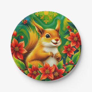 Prato De Papel CHRISTMAS SQUIRREL~ Bonito verde amarelo"