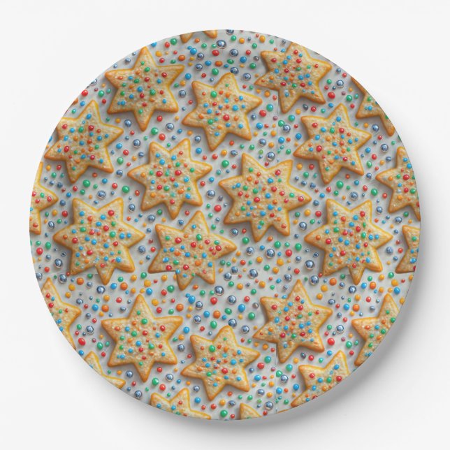Prato De Papel Christmas Star Sugar Cookies With Sprinkles (Frente)