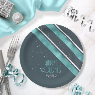 Prato De Papel Christmas Stripe Pattern Teal/White ID862