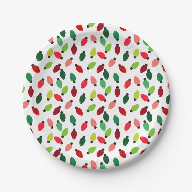 Prato De Papel Christmas Tree Lights Party Paper Plates (Frente)