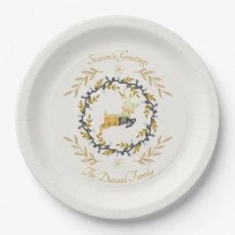 Prato De Papel Christmastime Deer with Wreath Yellow Cream