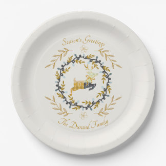 Prato De Papel Christmastime Deer with Wreath Yellow Cream