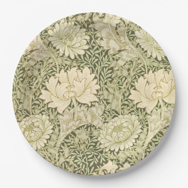 Prato De Papel Chrysanthemum Flower Pattern (por William Morris) (Frente)