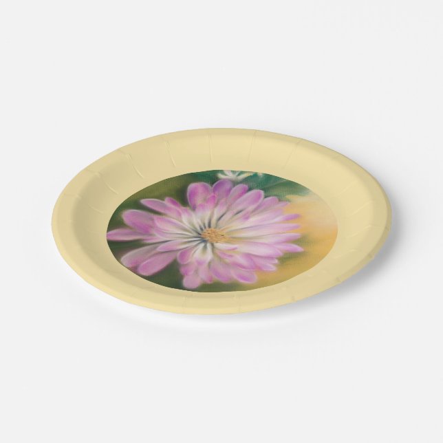 Prato De Papel Chrysanthemum Pink e Creme Floral Pastel (Inclinado)